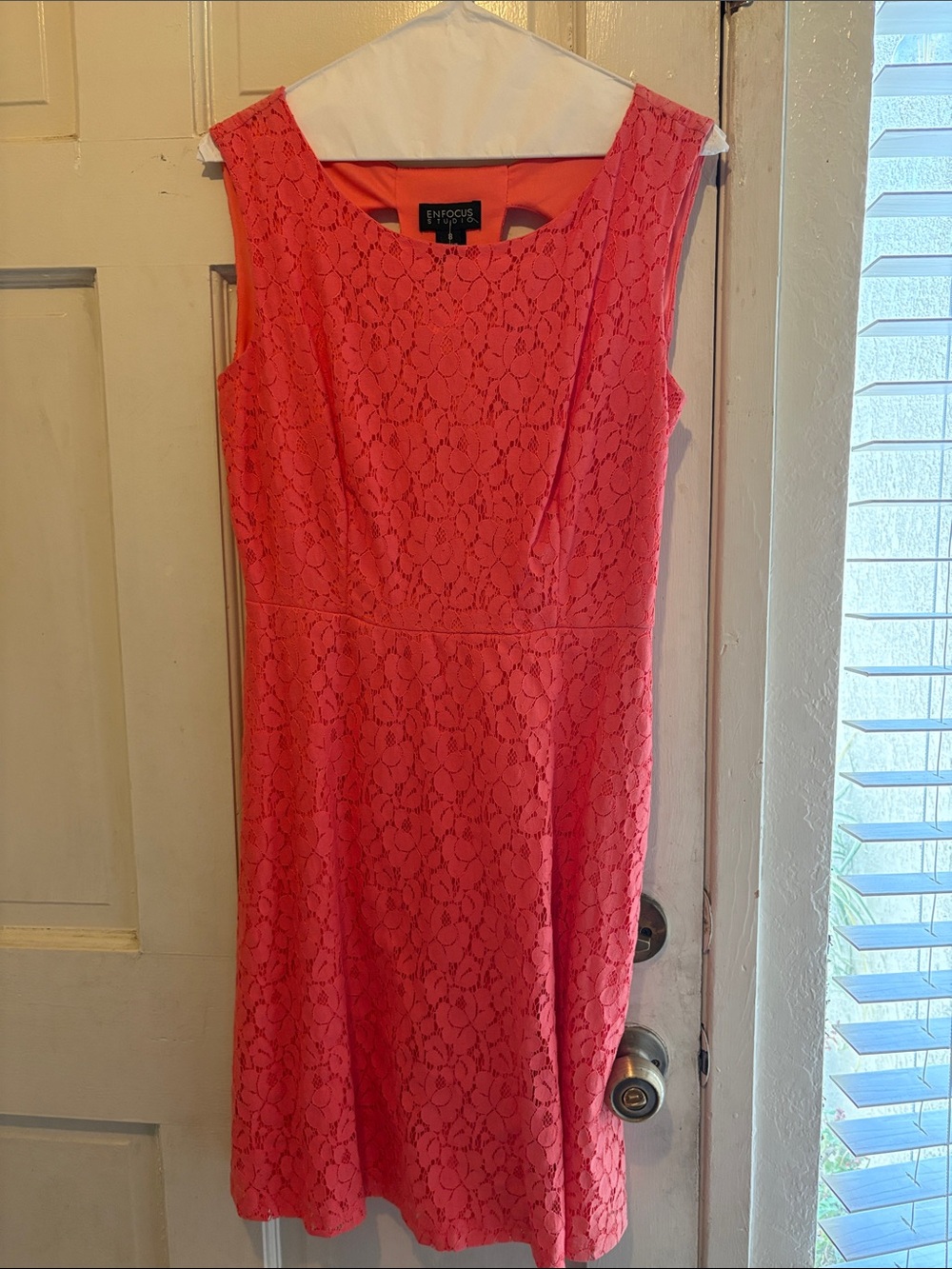 Enfocus Studio Coral-Pink Lace Midi Dress